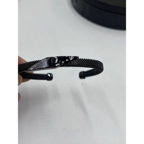 Skagen Designer Signed Gunmetal‎ Black Mesh Crystals Cuff Bracelet - Picture 7 of 8